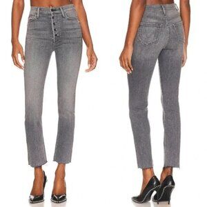 MOTHER Pixie Dazzler Ankle Fray Jeans Digging Up Dirt Grey Raw Hem 31